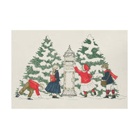 children send xmas letter next to xmas trees, xmas card by original crown mill